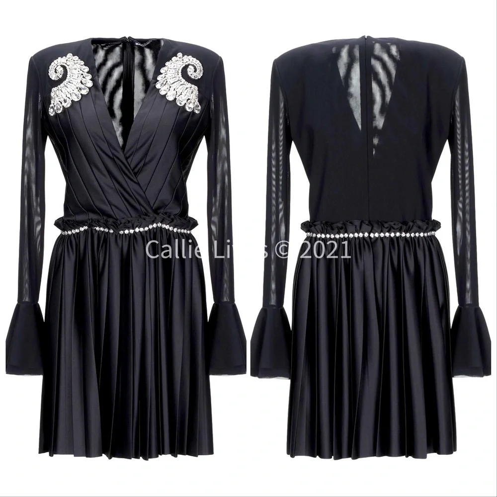Callie Marco Bologna Pleated Spiral Jewel Statement Dress 8 - Picture 3 of 7